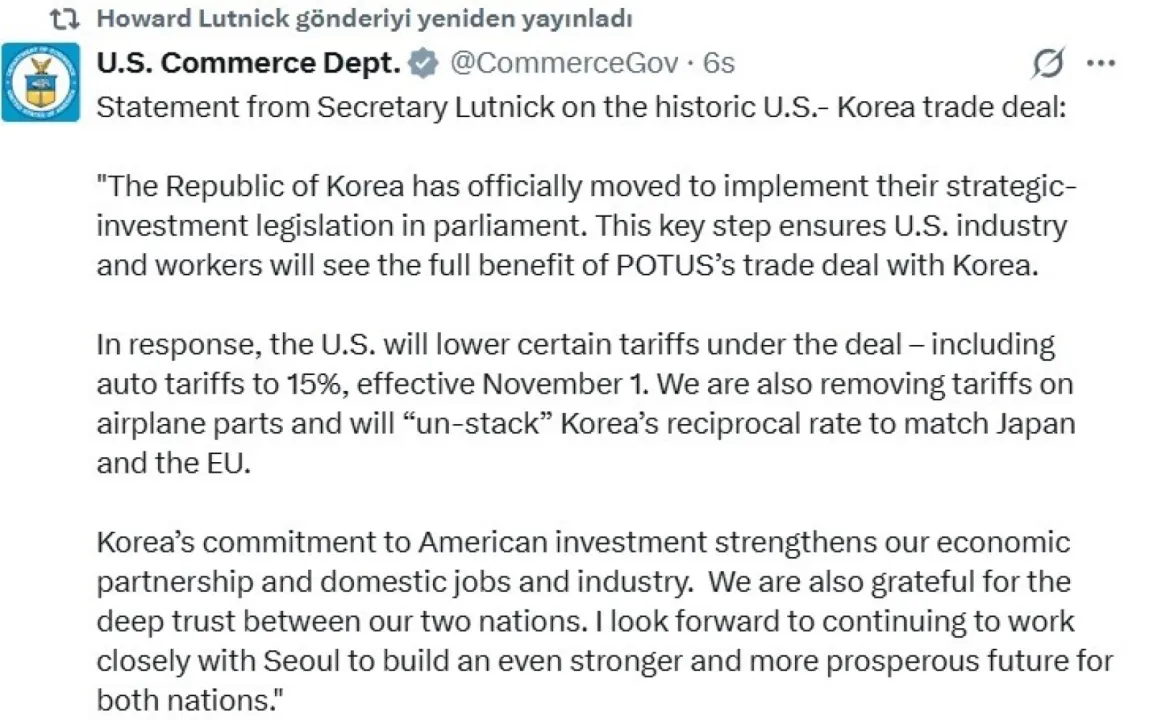 ABD’den Güney Kore’ye vergi indirimi