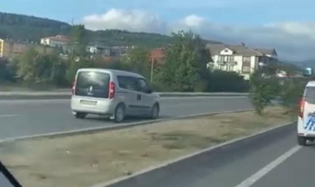 Bolu'nun Mengen ilçesinde ters şeritte tehlikeli yolculuk