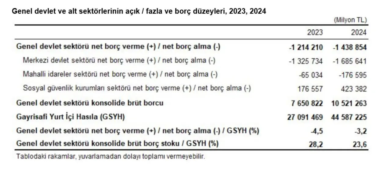 TÜİK: Devlet açığının GSYH'ye oranı 2024 yılında azaldı