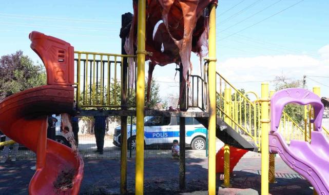 Vandallar çocuk oyun parkını yaktı